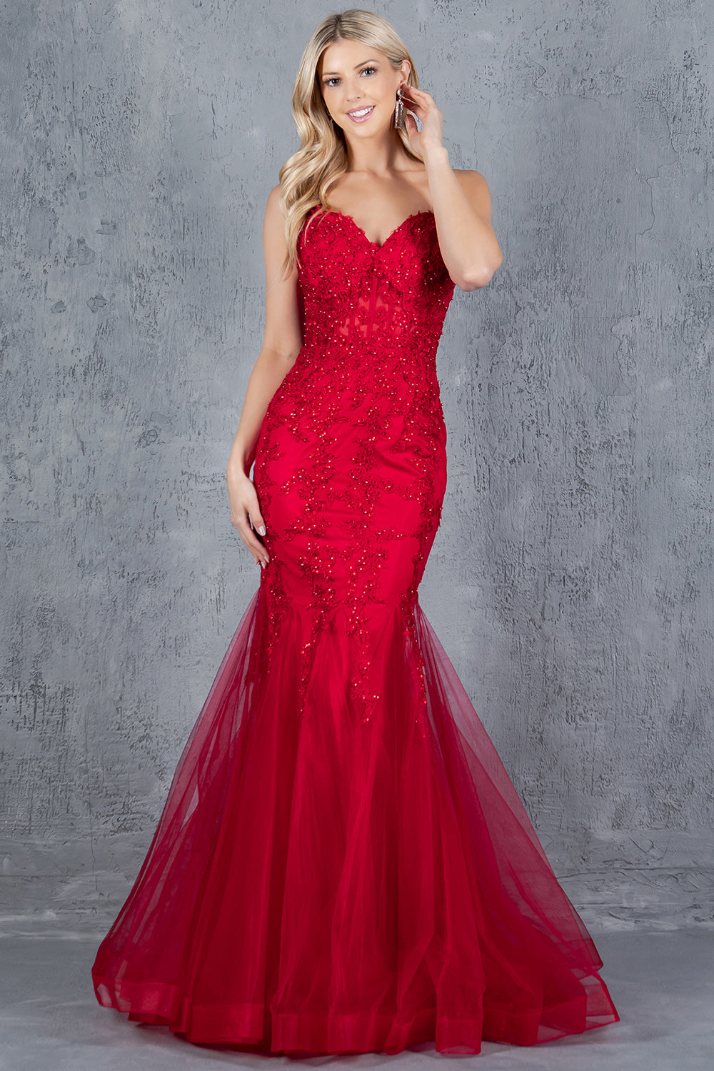 Embroidered Floral Mermaid Gown - 8175J
