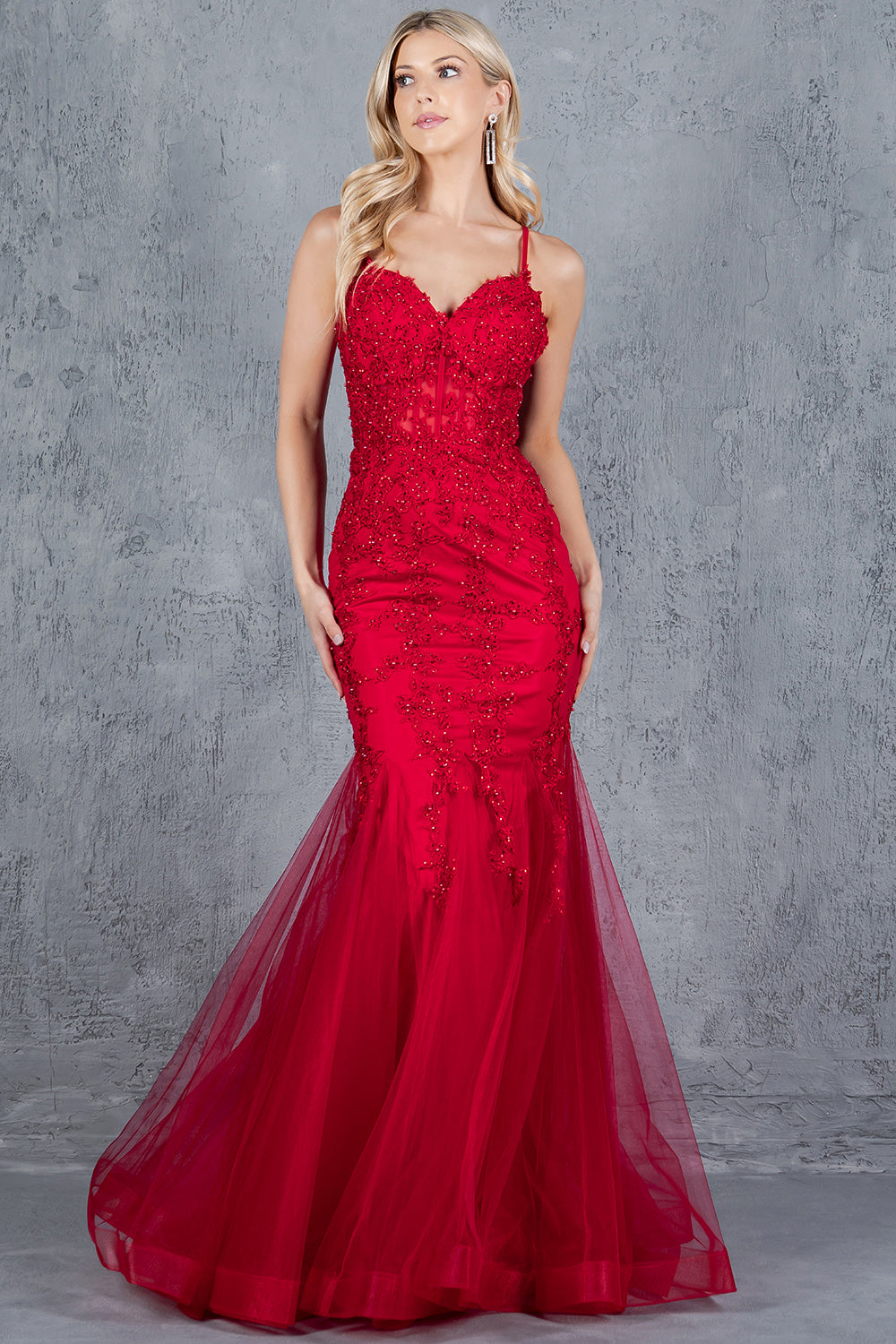 Embroidered Floral Mermaid Gown - 8175J