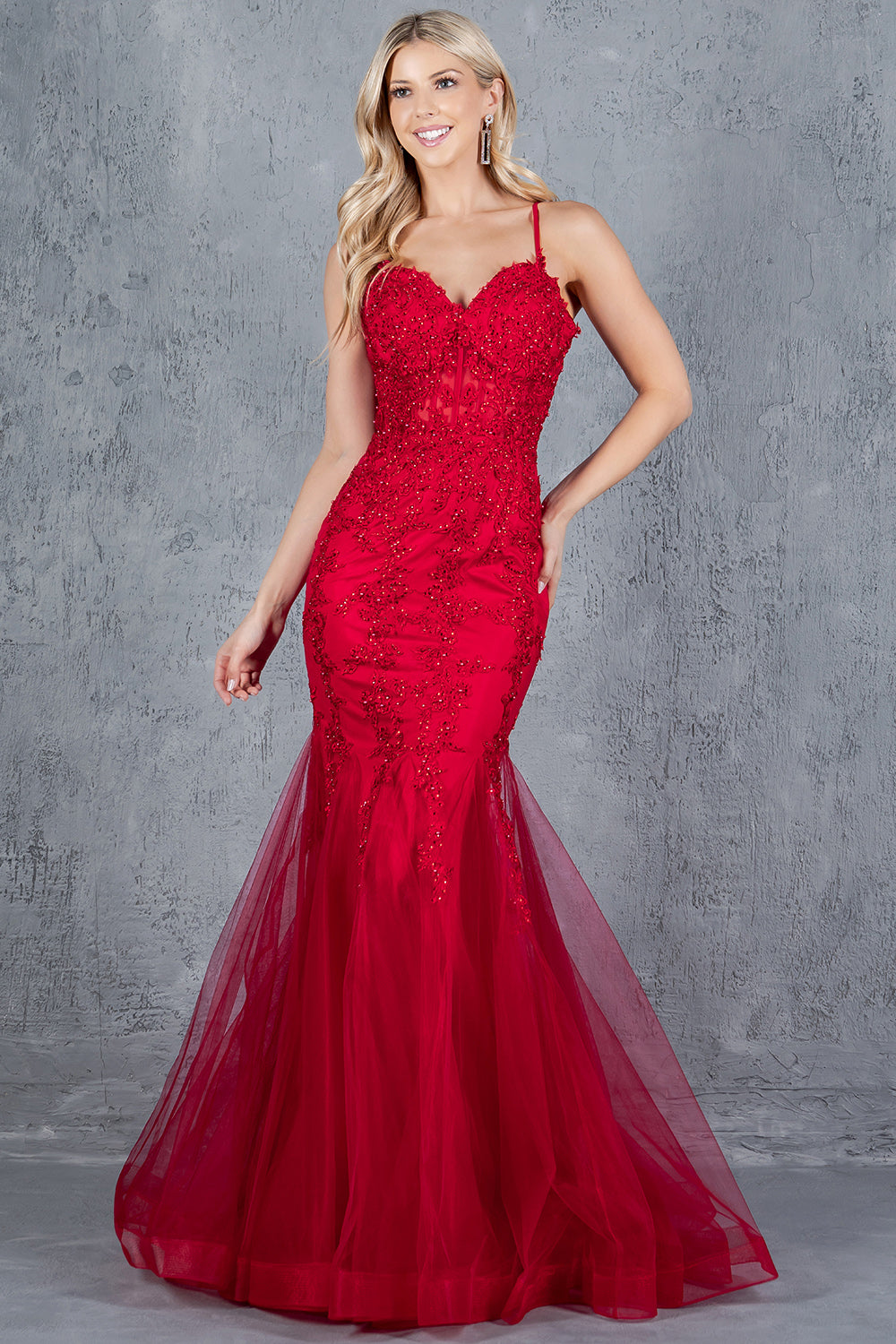 Embroidered Floral Mermaid Gown - 8175J