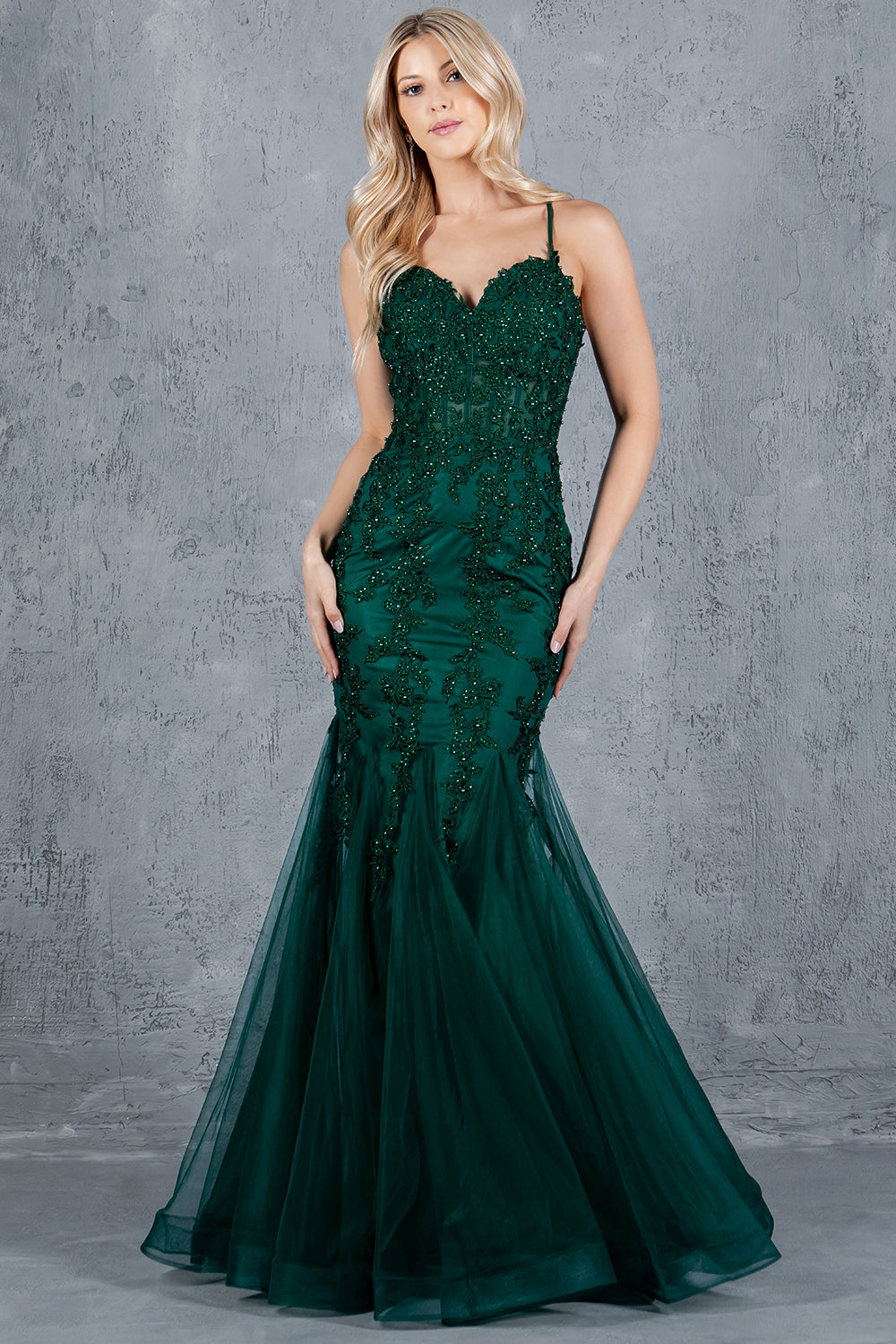 Embroidered Floral Mermaid Gown - 8175J