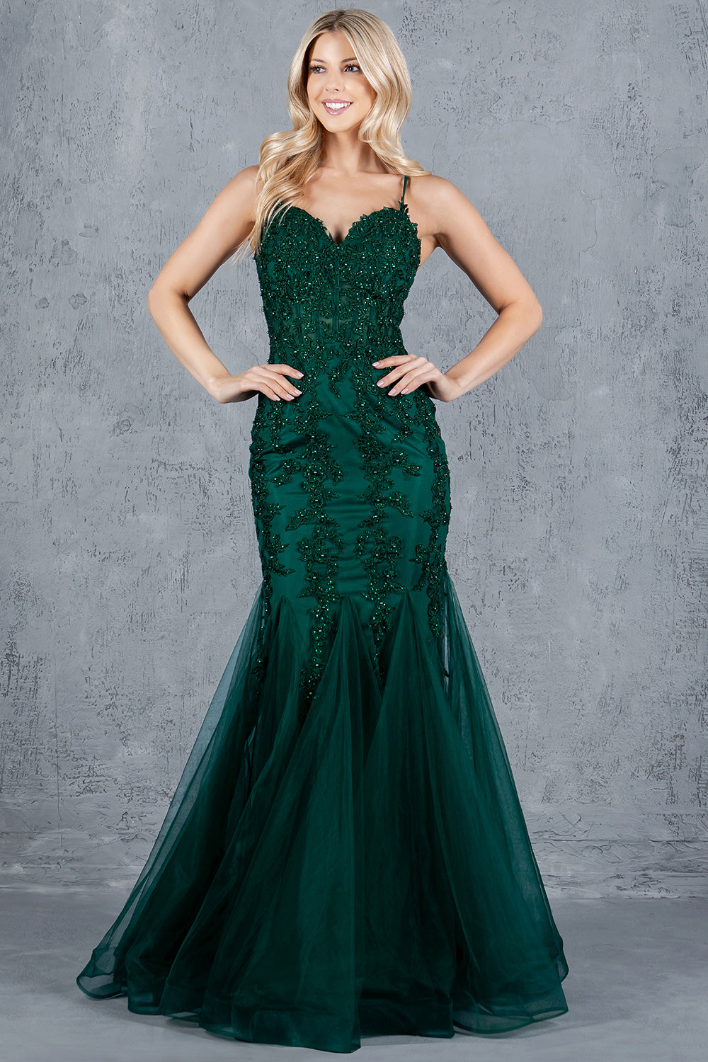 Embroidered Floral Mermaid Gown - 8175J