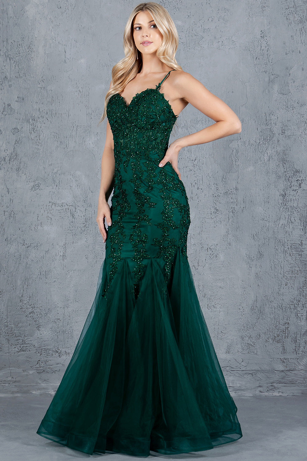 Embroidered Floral Mermaid Gown - 8175J