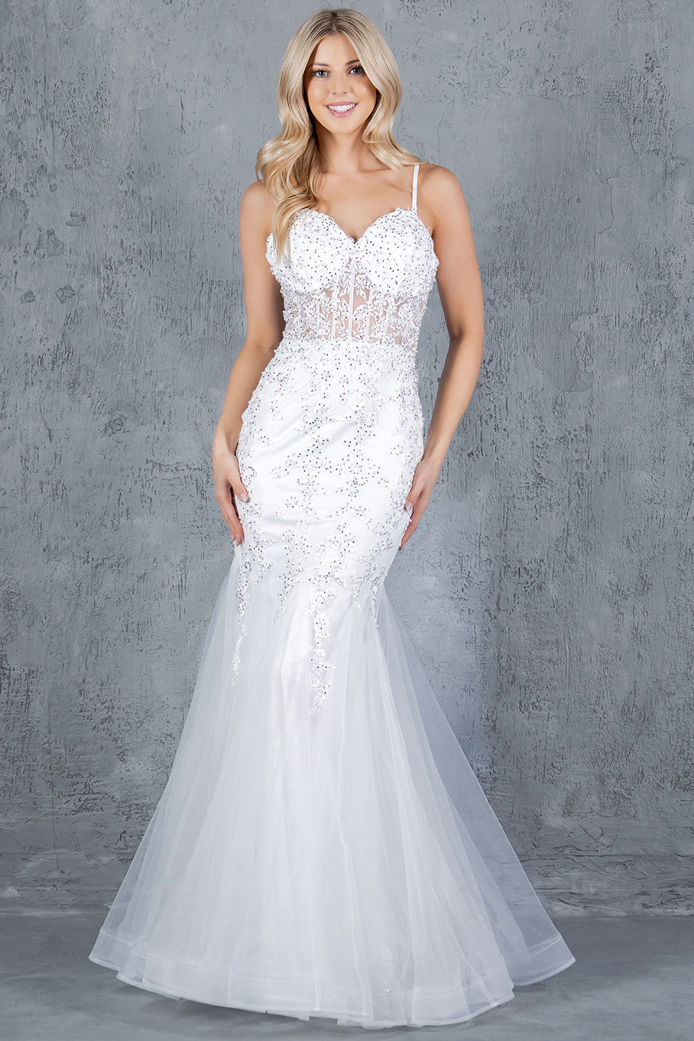 Embroidered Floral Mermaid Gown - 8175J