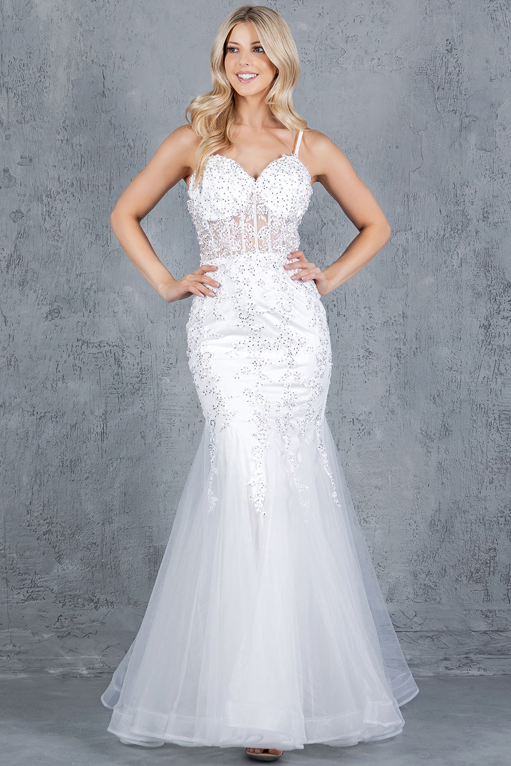 Embroidered Floral Mermaid Gown - 8175J
