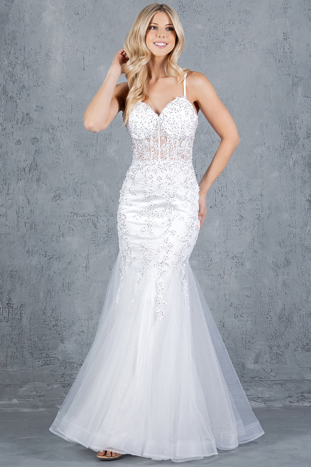 Embroidered Floral Mermaid Gown - 8175J