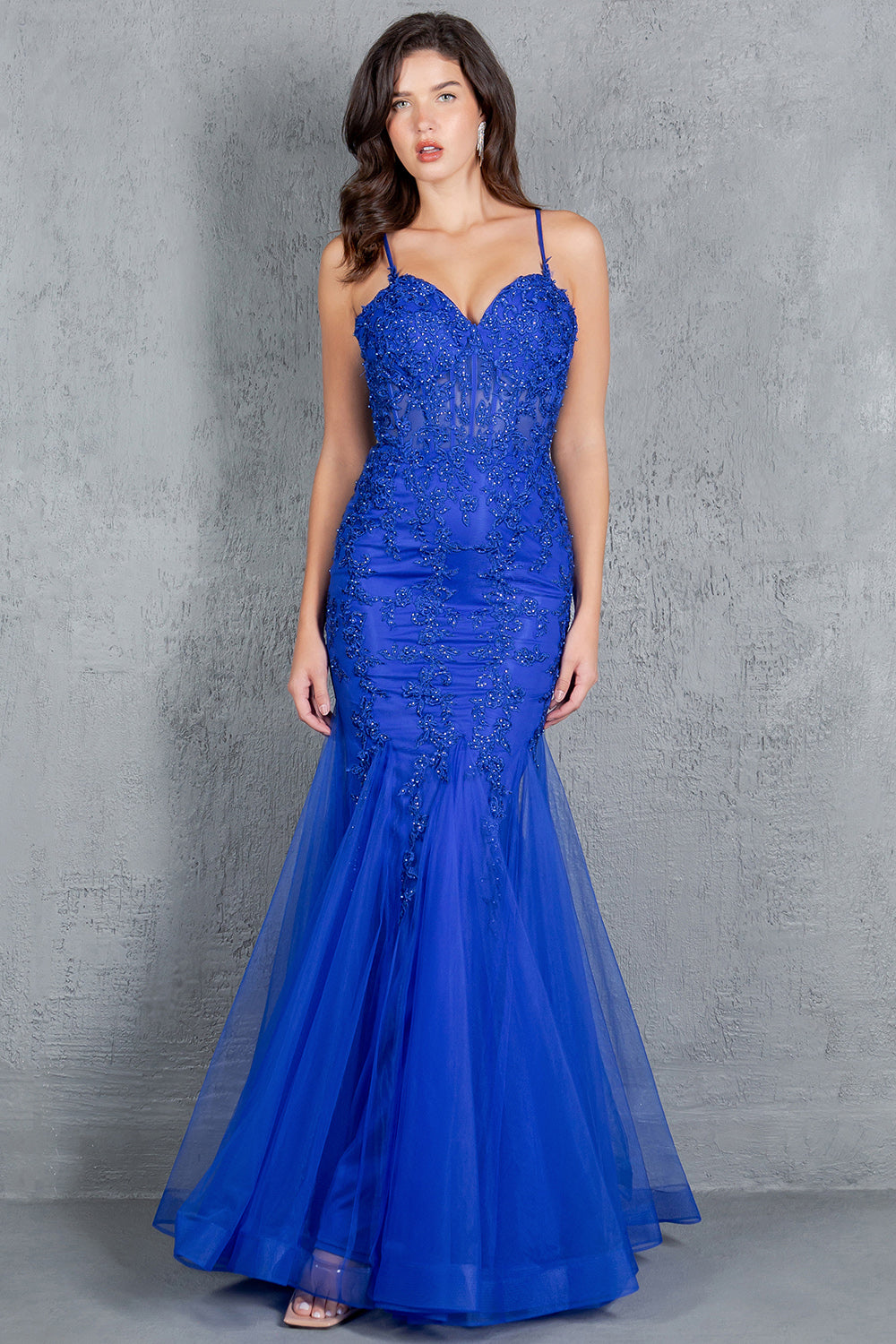 Embroidered Floral Mermaid Gown - 8175J