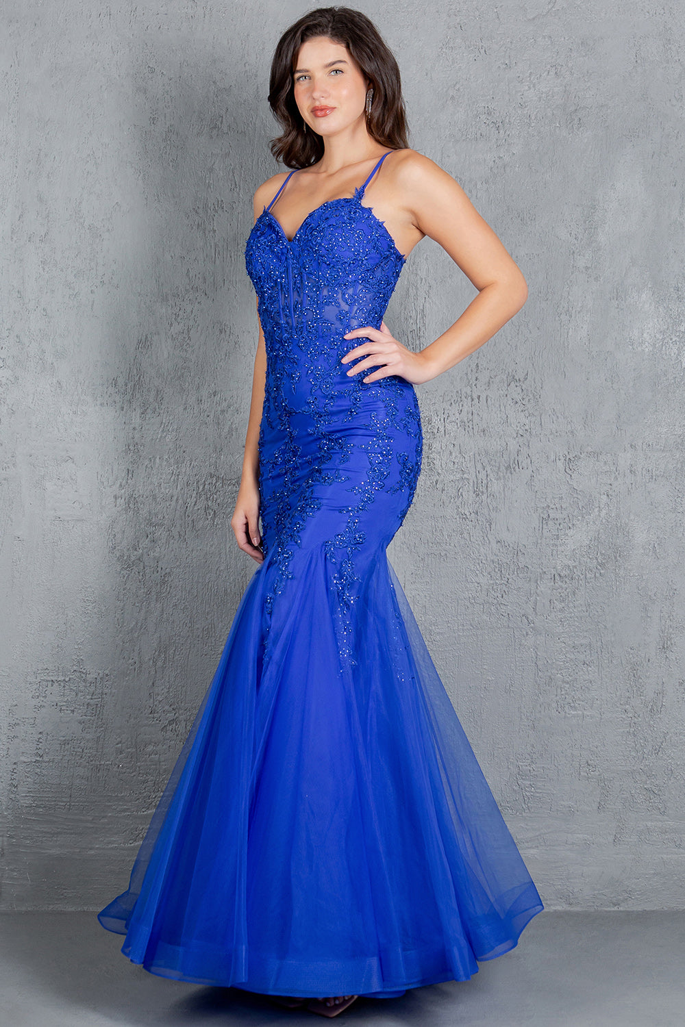 Embroidered Floral Mermaid Gown - 8175J