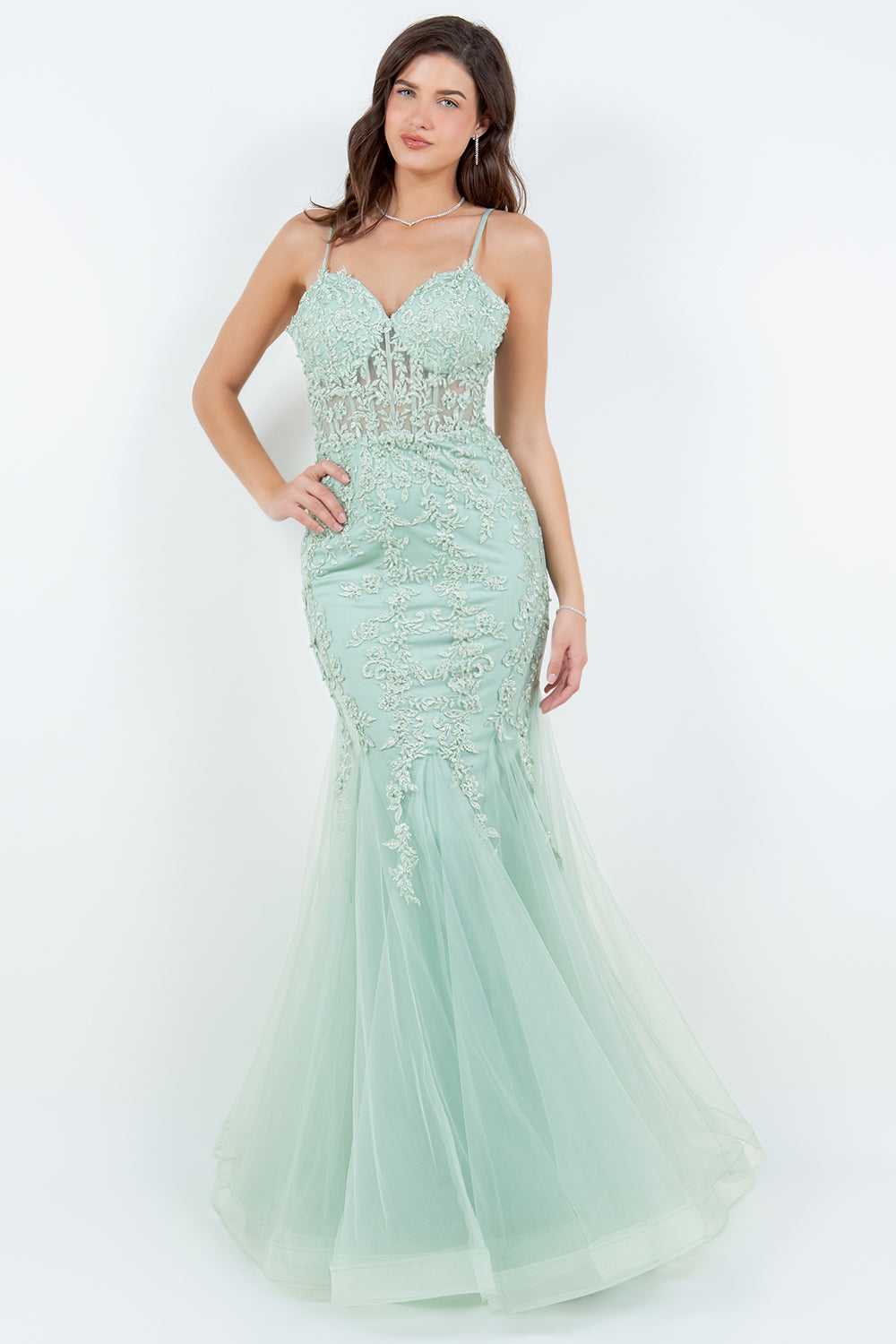 Embroidered Floral Mermaid Gown - 8175J