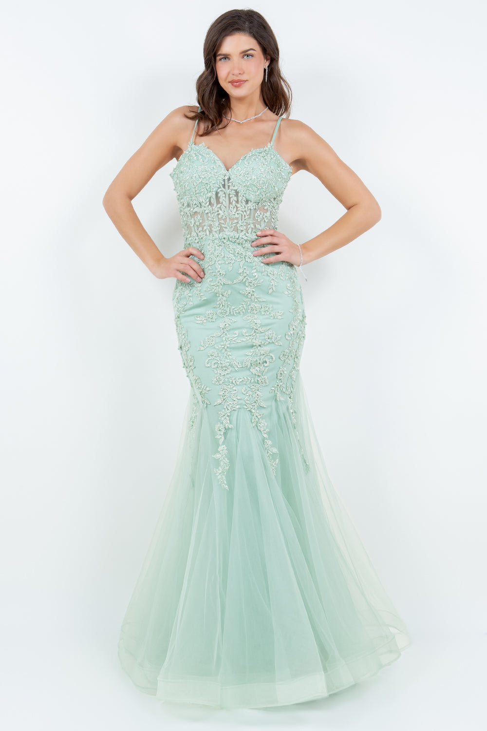 Embroidered Floral Mermaid Gown - 8175J
