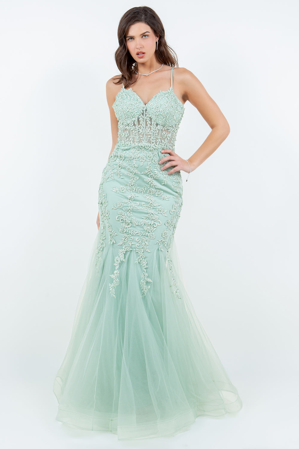 Embroidered Floral Mermaid Gown - 8175J