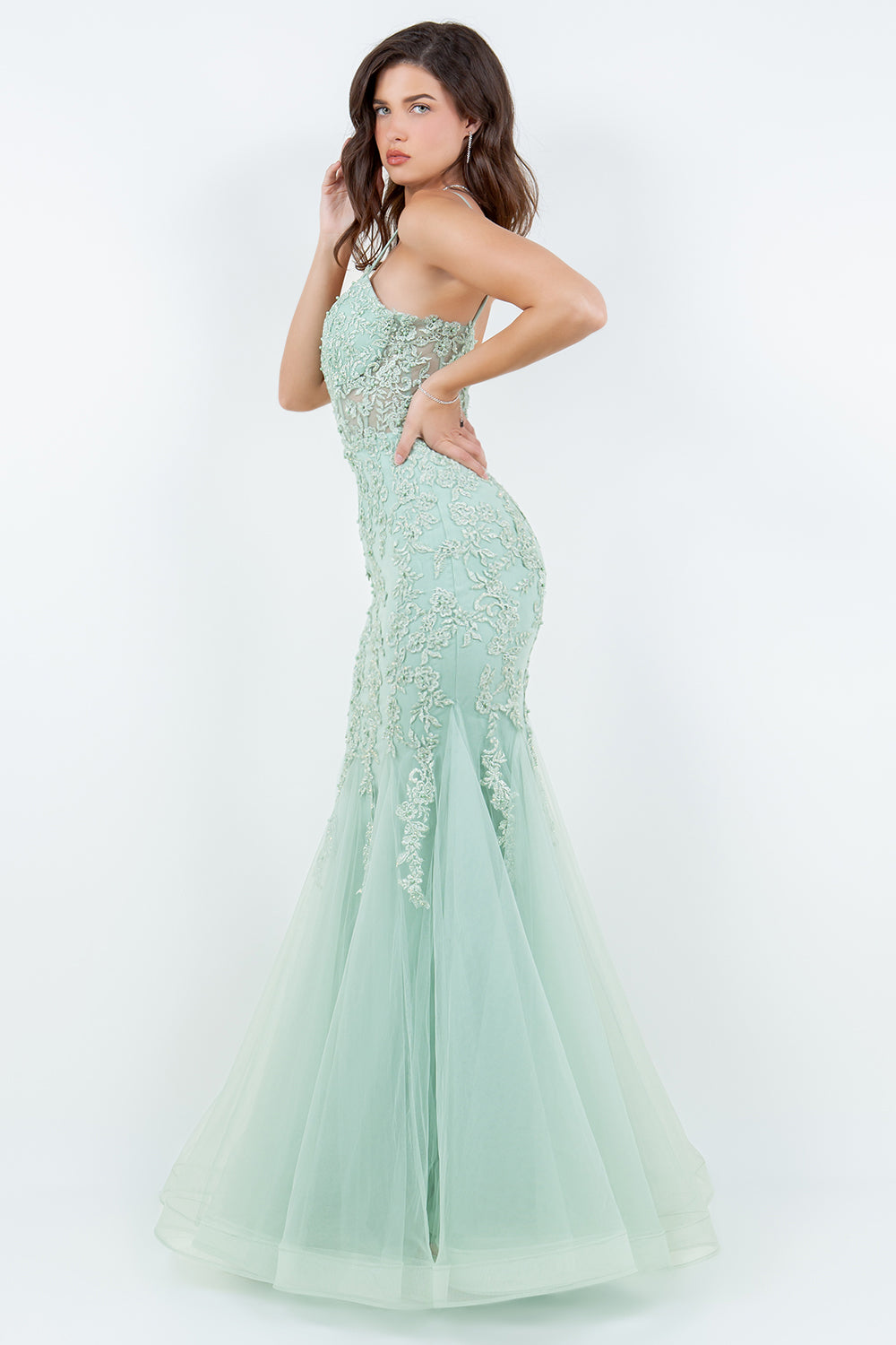 Embroidered Floral Mermaid Gown - 8175J