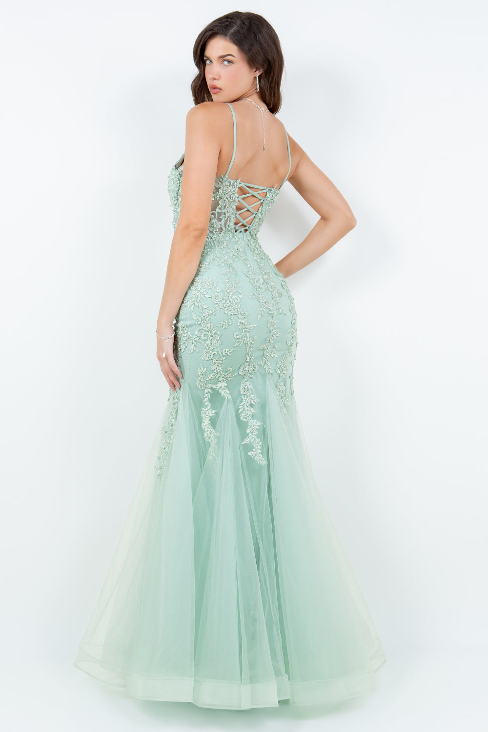 Embroidered Floral Mermaid Gown - 8175J