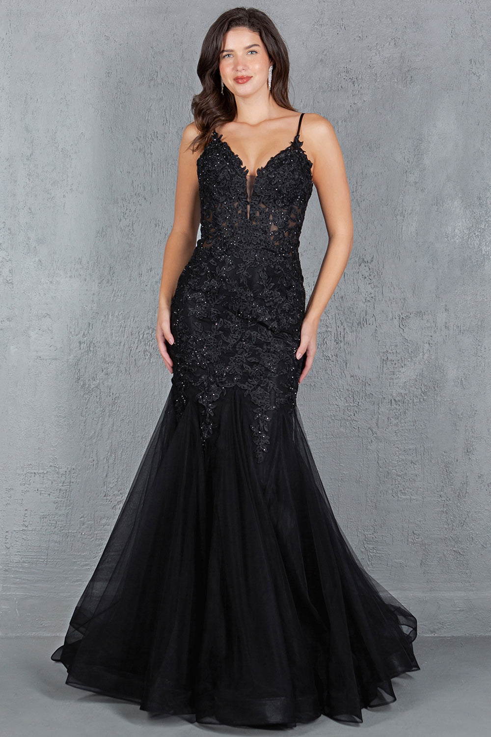Beaded Lace Embroidered Corset Mermaid Gown - 8178J