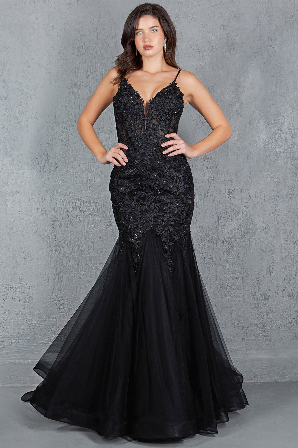Beaded Lace Embroidered Corset Mermaid Gown - 8178J