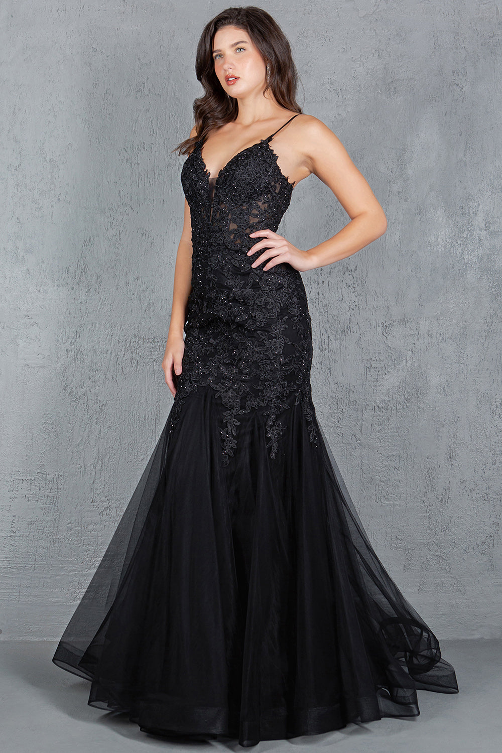 Beaded Lace Embroidered Corset Mermaid Gown - 8178J