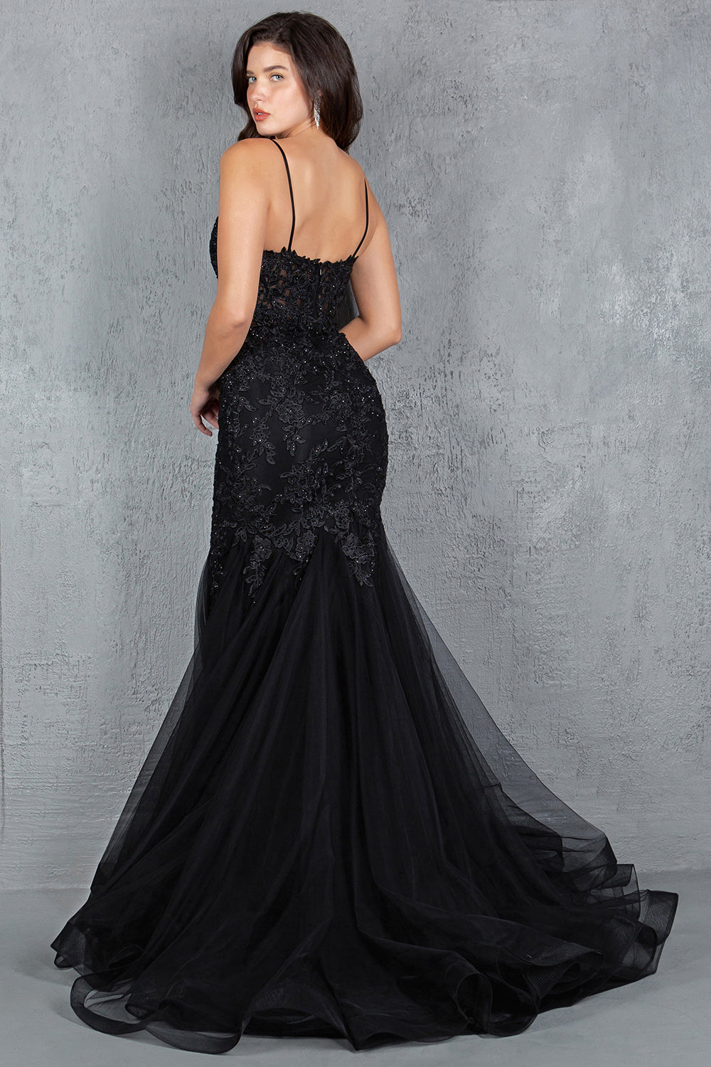 Beaded Lace Embroidered Corset Mermaid Gown - 8178J
