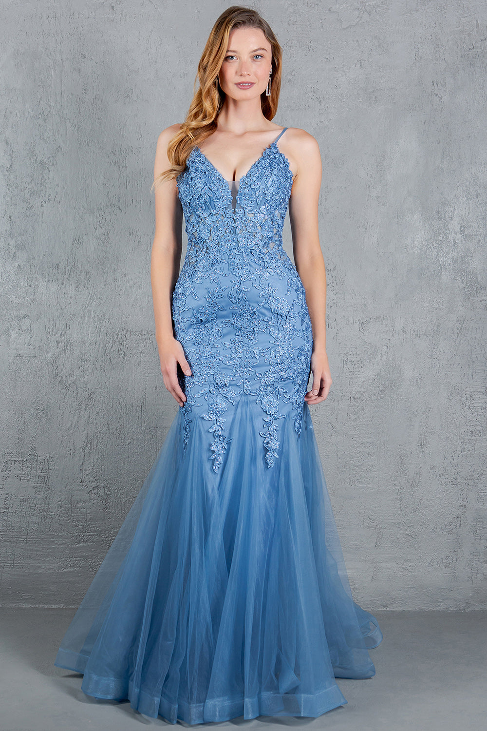 Beaded Lace Embroidered Corset Mermaid Gown - 8178J