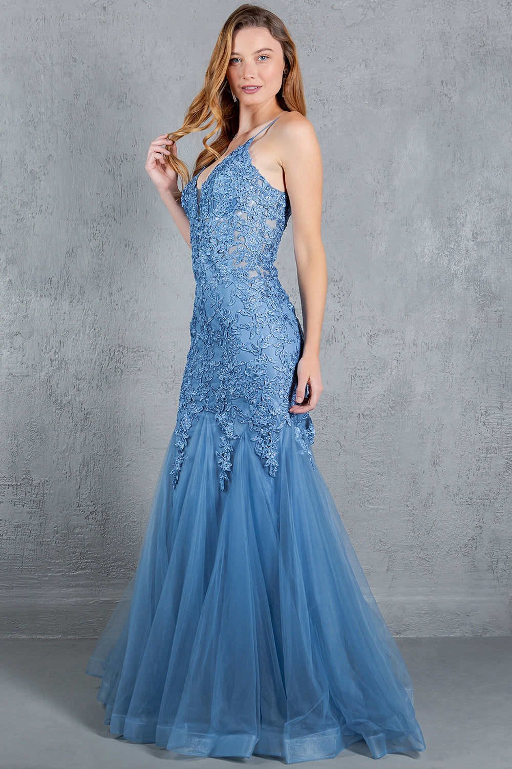 Beaded Lace Embroidered Corset Mermaid Gown - 8178J
