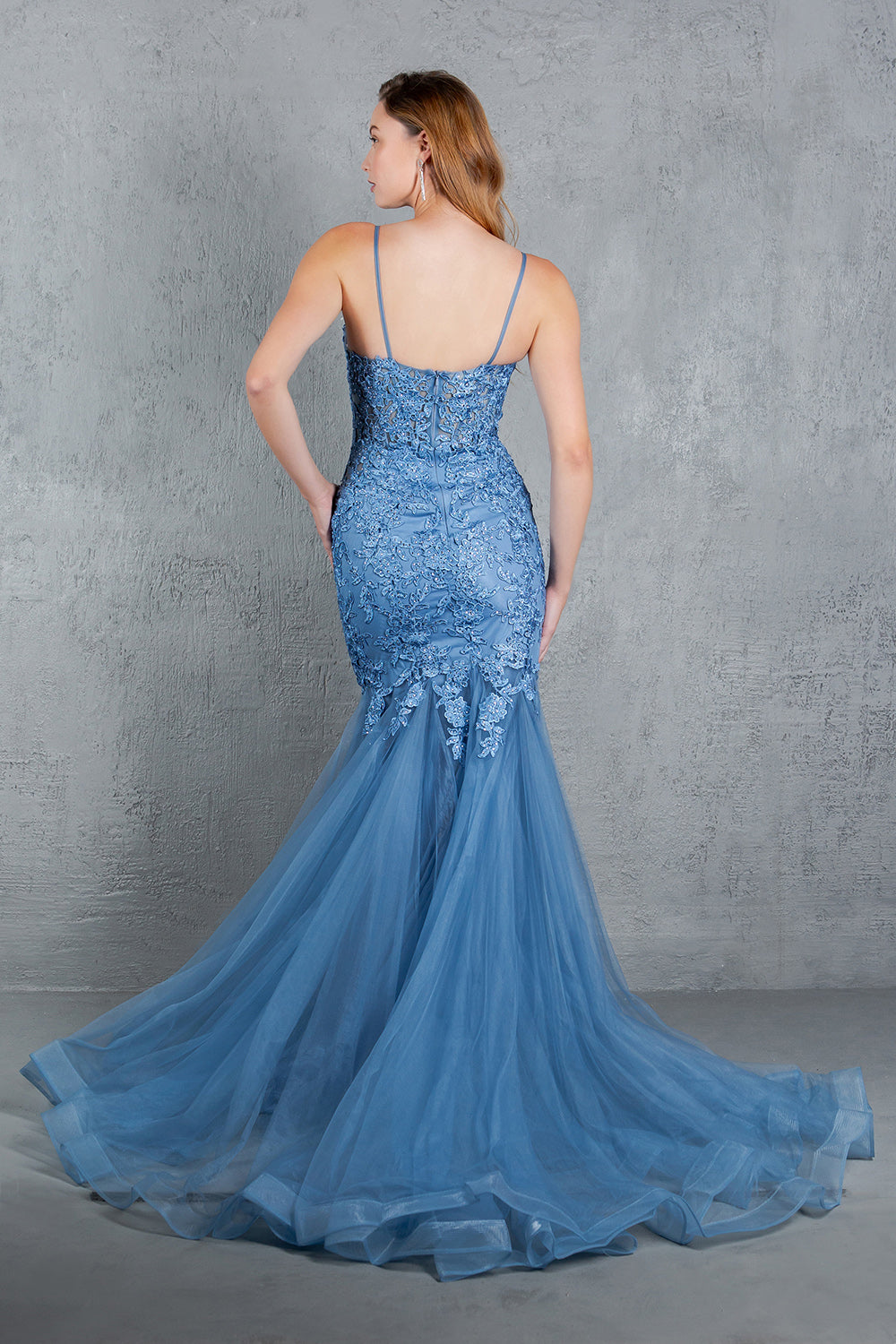 Beaded Lace Embroidered Corset Mermaid Gown - 8178J