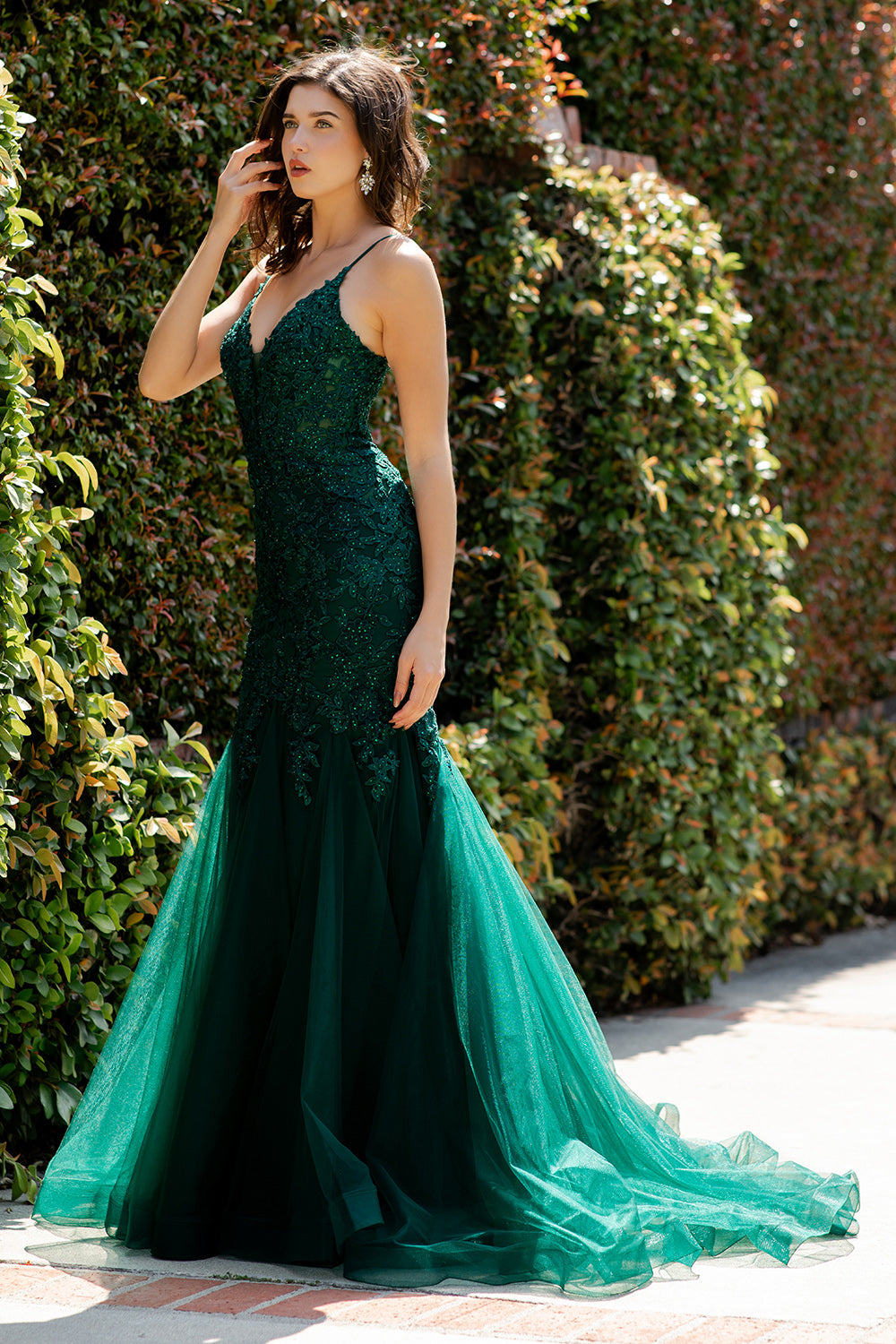 Beaded Lace Embroidered Corset Mermaid Gown - 8178J