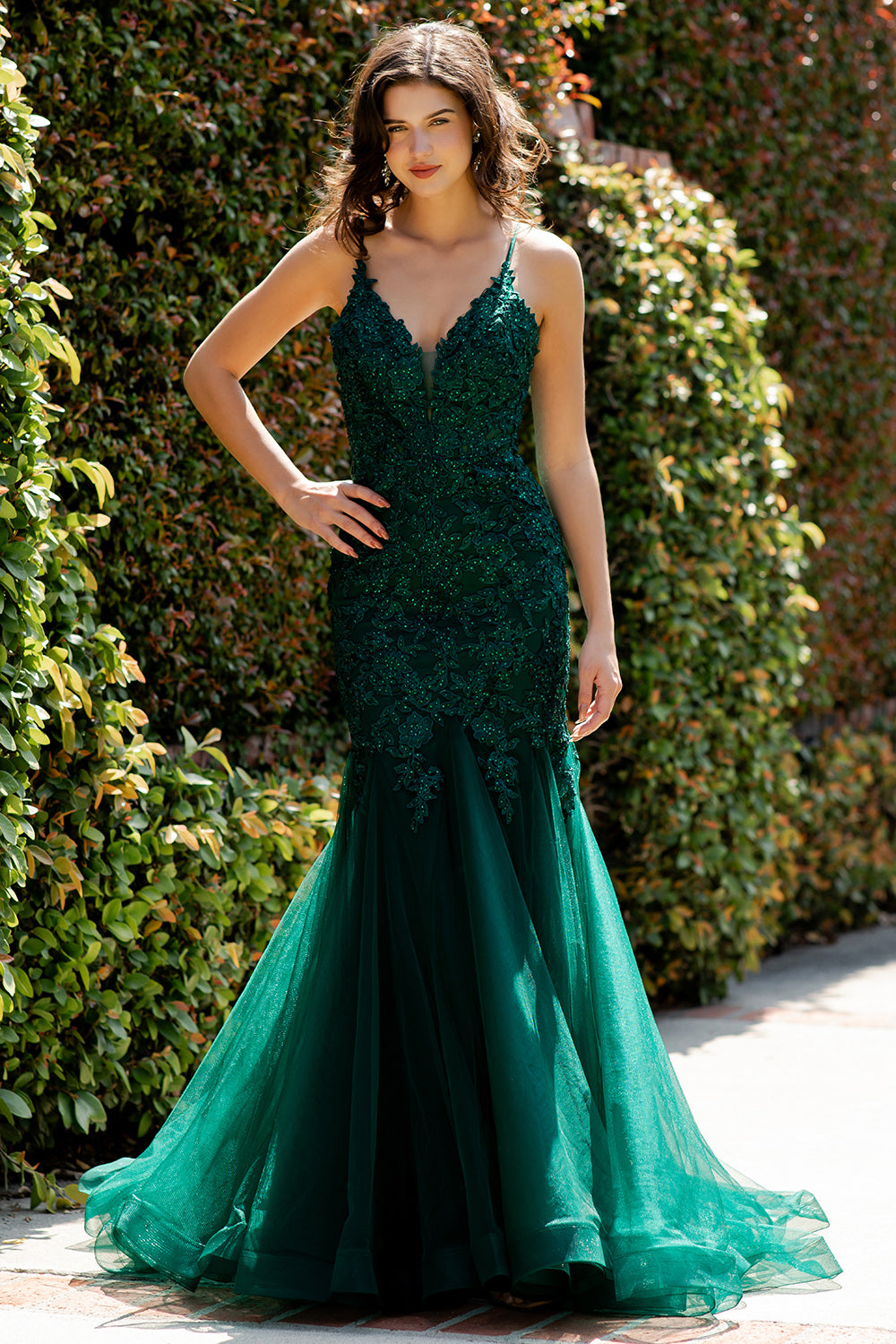 Beaded Lace Embroidered Corset Mermaid Gown - 8178J