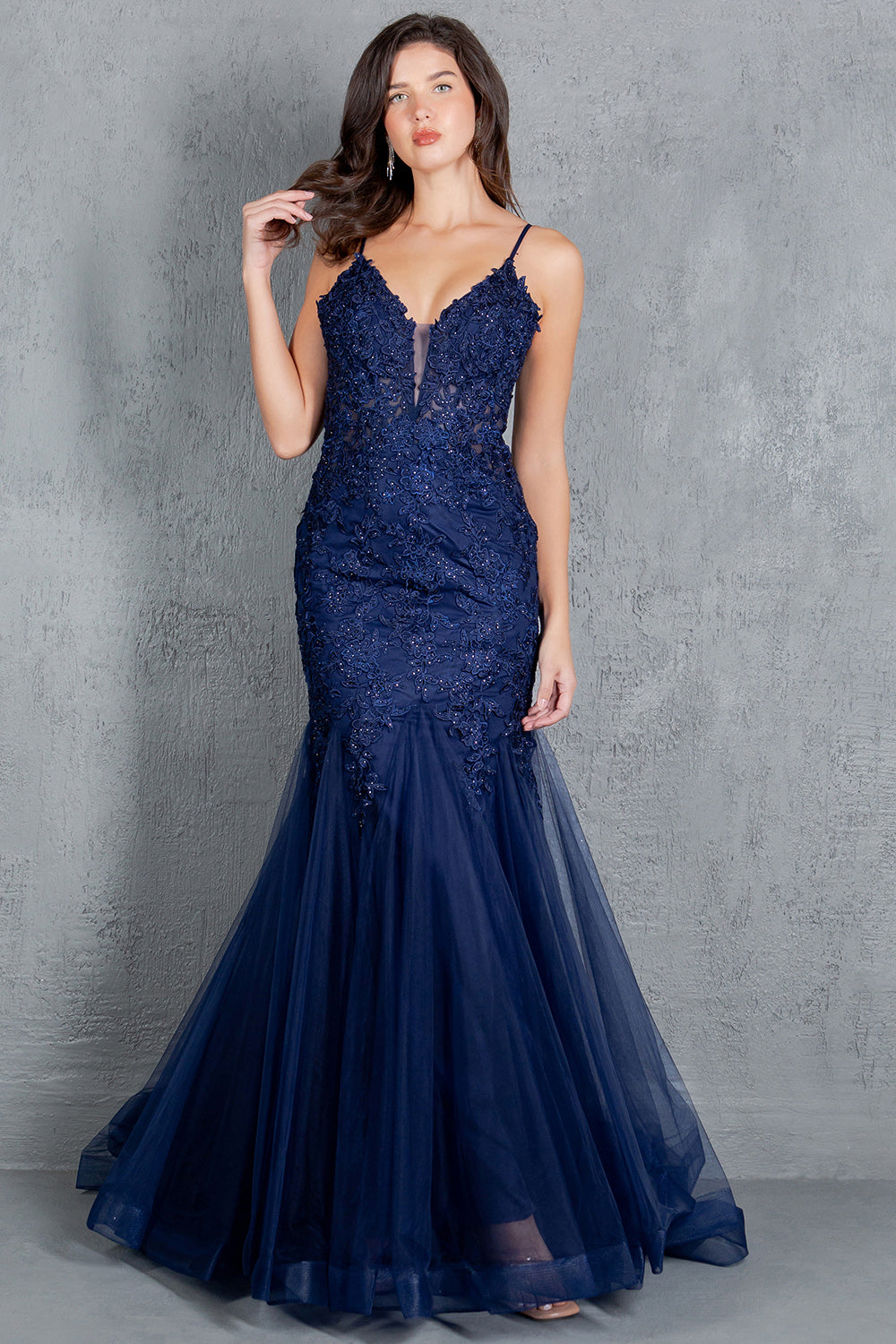Beaded Lace Embroidered Corset Mermaid Gown - 8178J