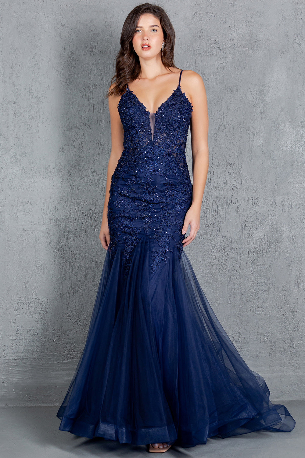 Beaded Lace Embroidered Corset Mermaid Gown - 8178J
