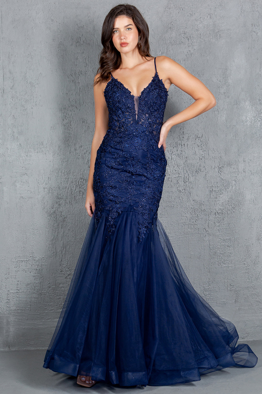 Beaded Lace Embroidered Corset Mermaid Gown - 8178J