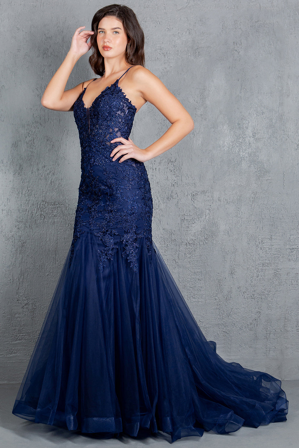 Beaded Lace Embroidered Corset Mermaid Gown - 8178J
