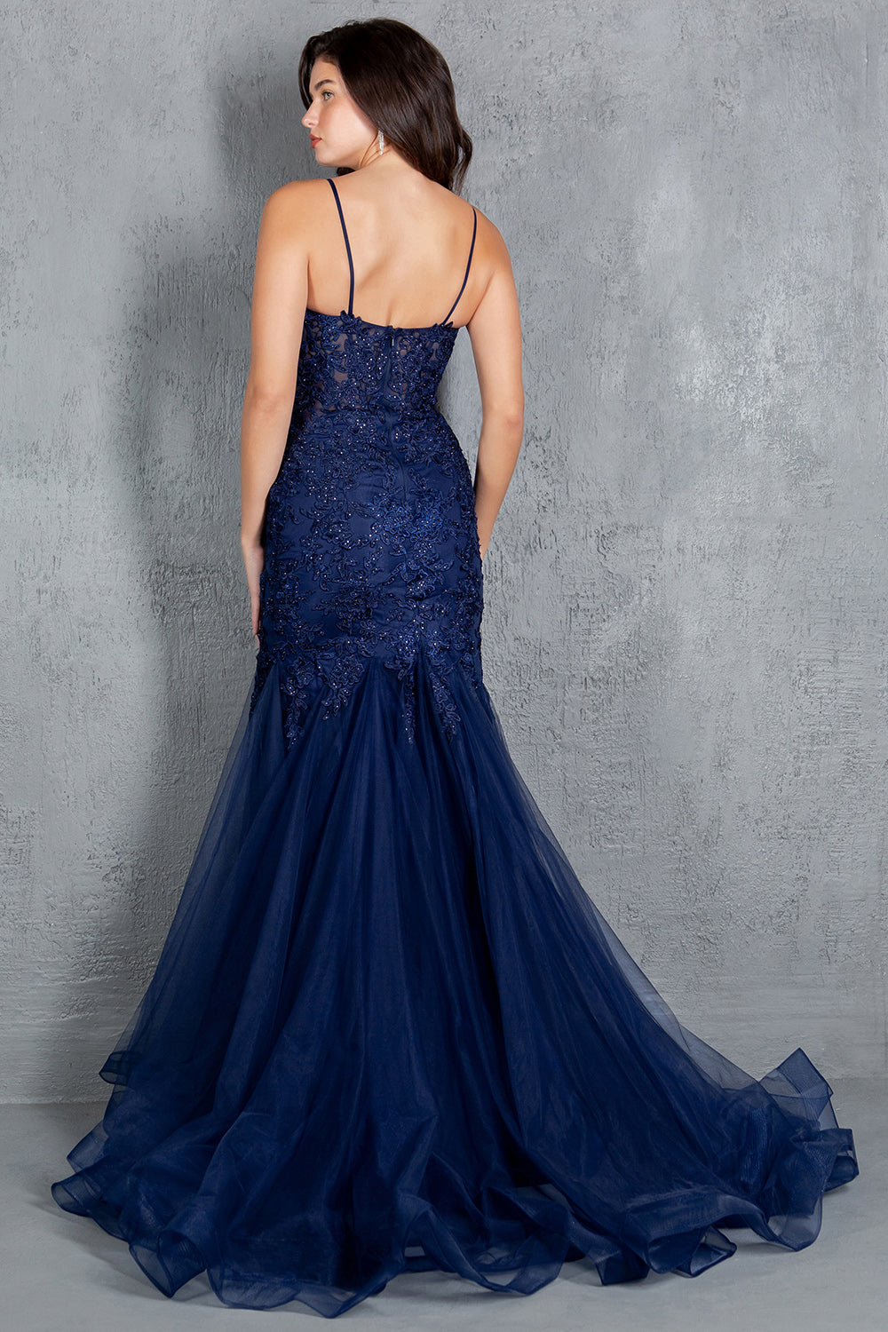 Beaded Lace Embroidered Corset Mermaid Gown - 8178J
