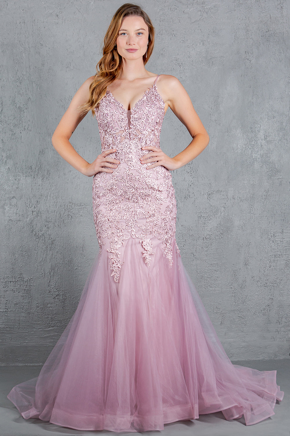 Beaded Lace Embroidered Corset Mermaid Gown - 8178J