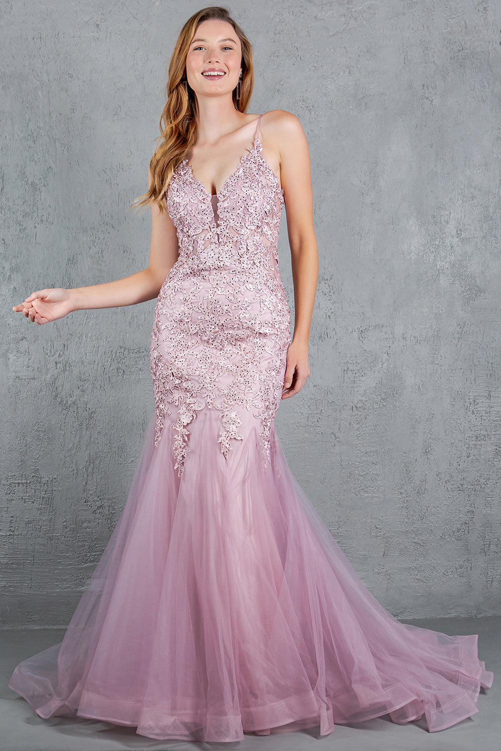 Beaded Lace Embroidered Corset Mermaid Gown - 8178J