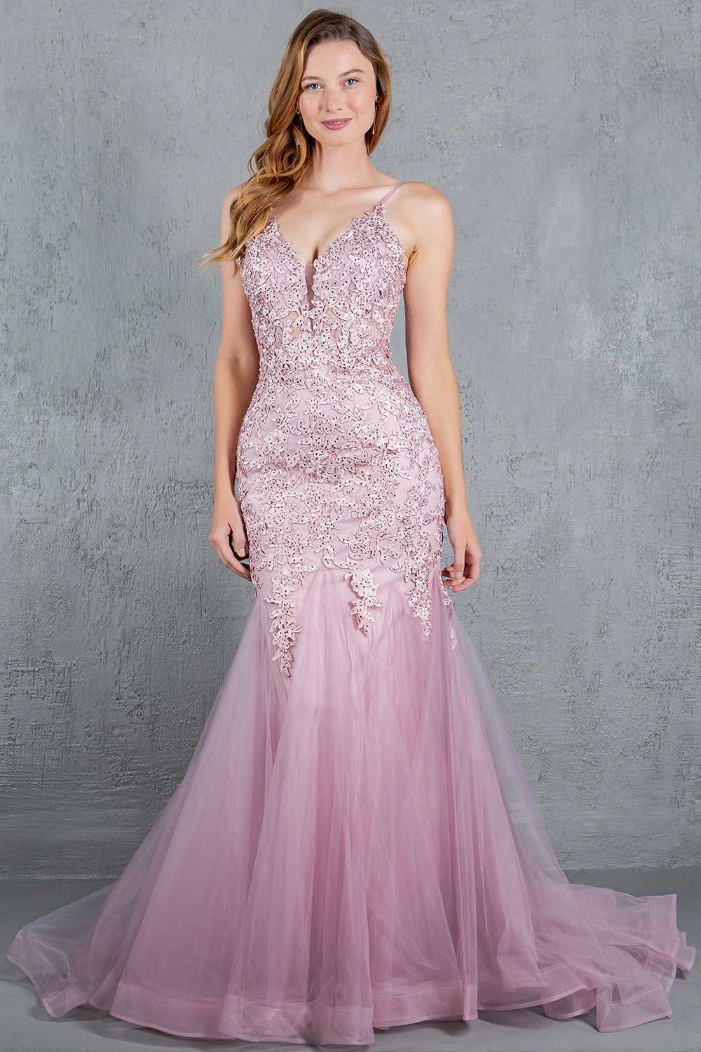 Beaded Lace Embroidered Corset Mermaid Gown - 8178J