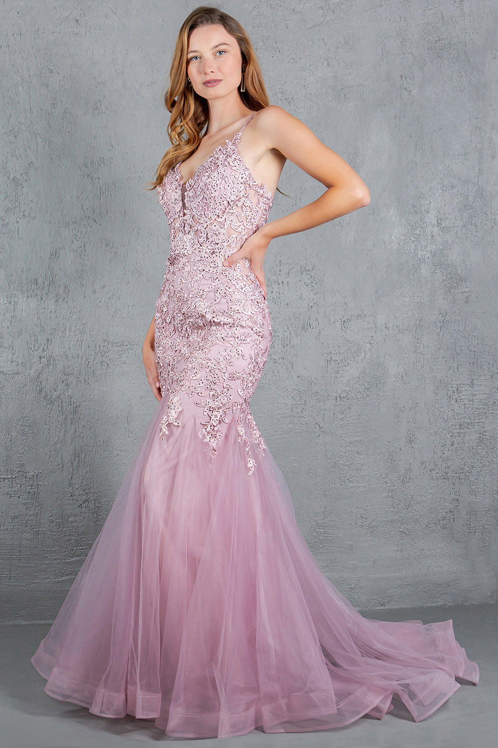 Beaded Lace Embroidered Corset Mermaid Gown - 8178J