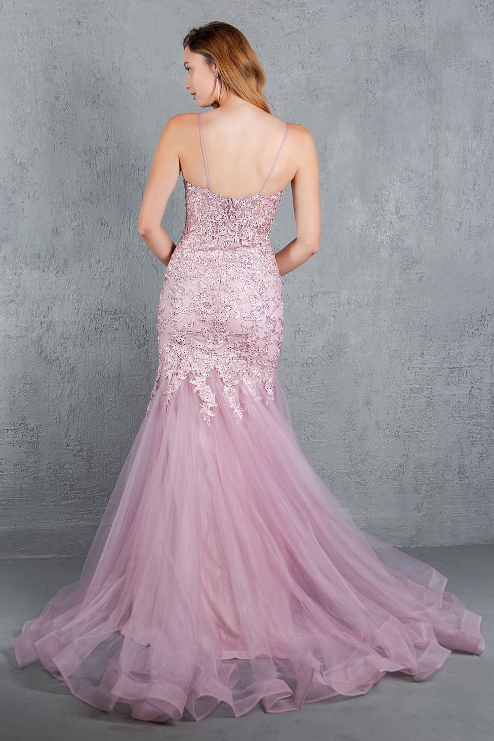 Beaded Lace Embroidered Corset Mermaid Gown - 8178J