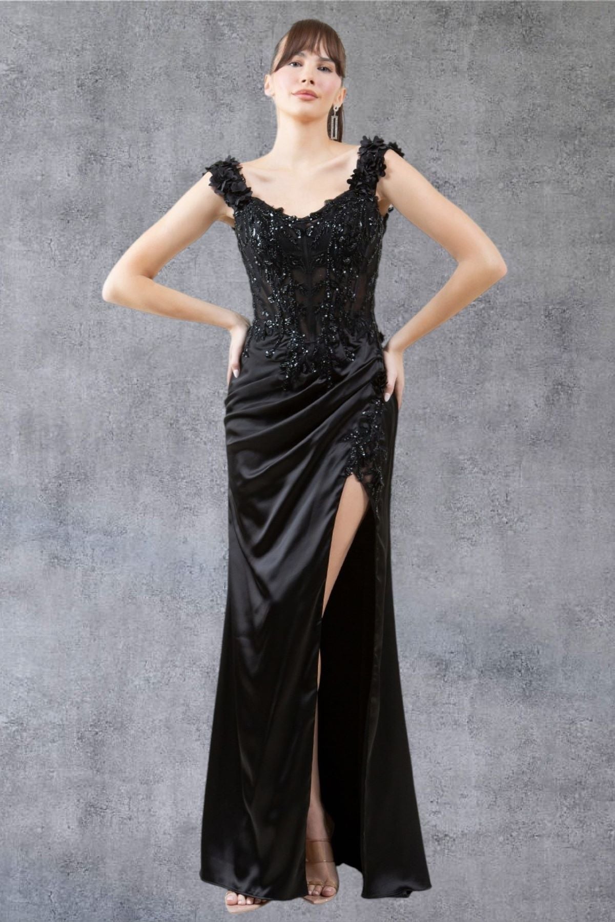 Off-Shoulder Lace Gown with Slit – Style 8181J