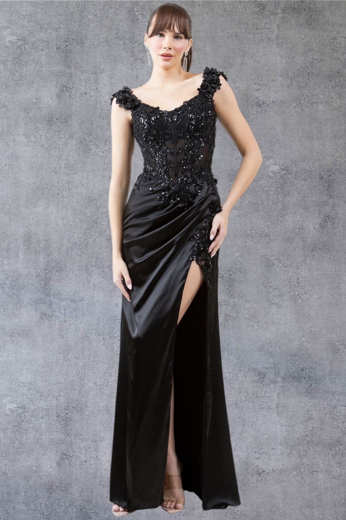 Off-Shoulder Lace Gown with Slit – Style 8181J