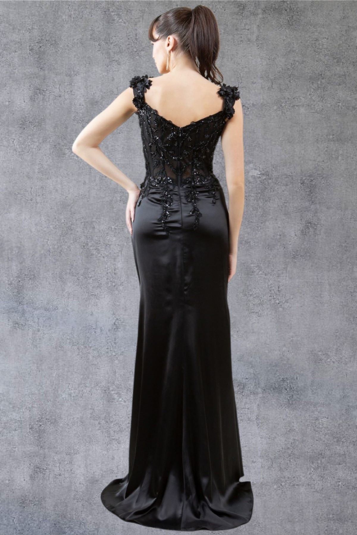 Off-Shoulder Lace Gown with Slit – Style 8181J