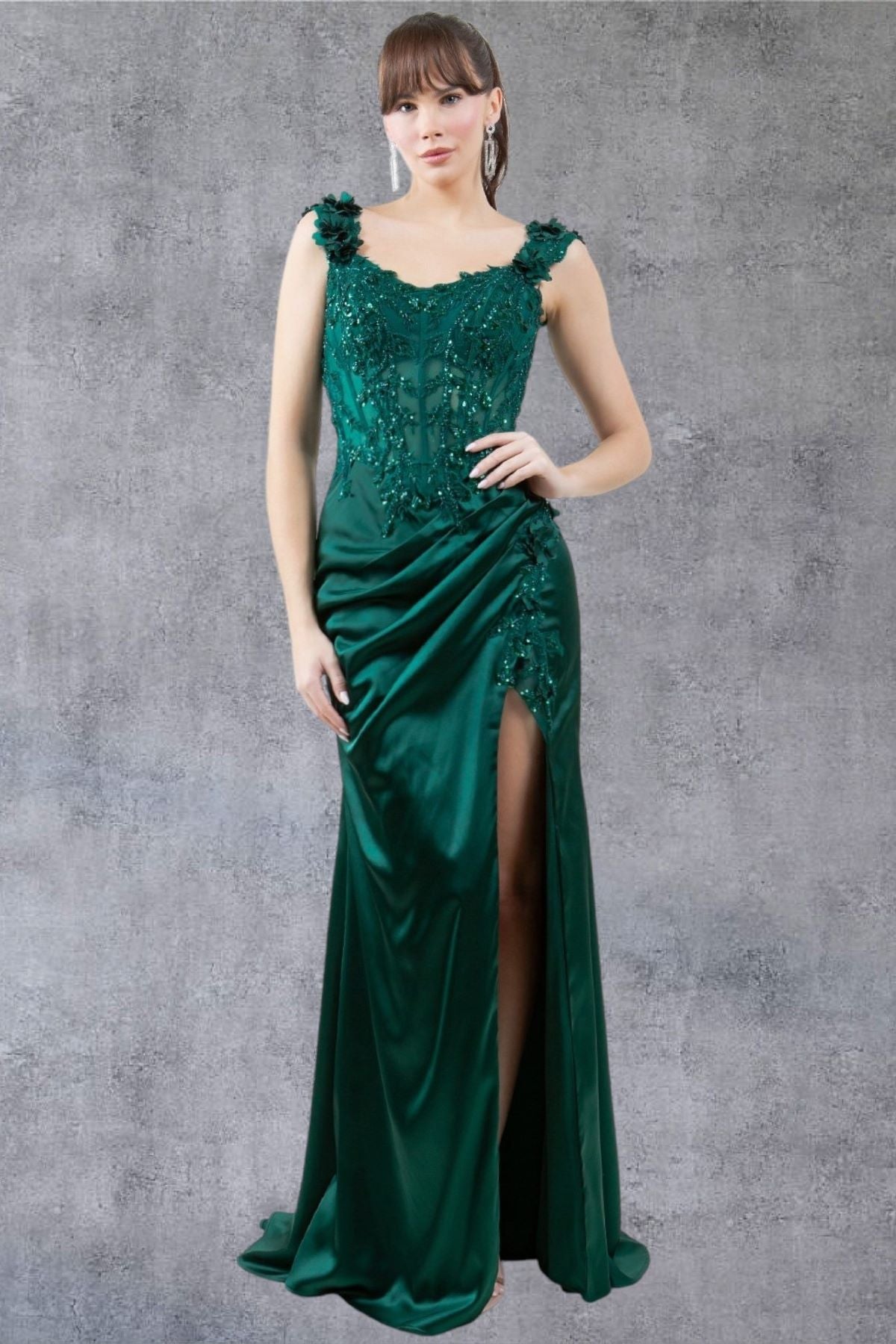 Off-Shoulder Lace Gown with Slit – Style 8181J