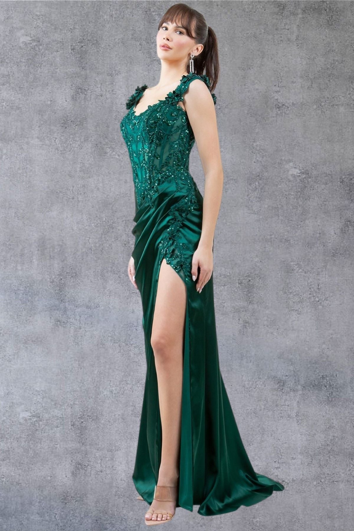 Off-Shoulder Lace Gown with Slit – Style 8181J