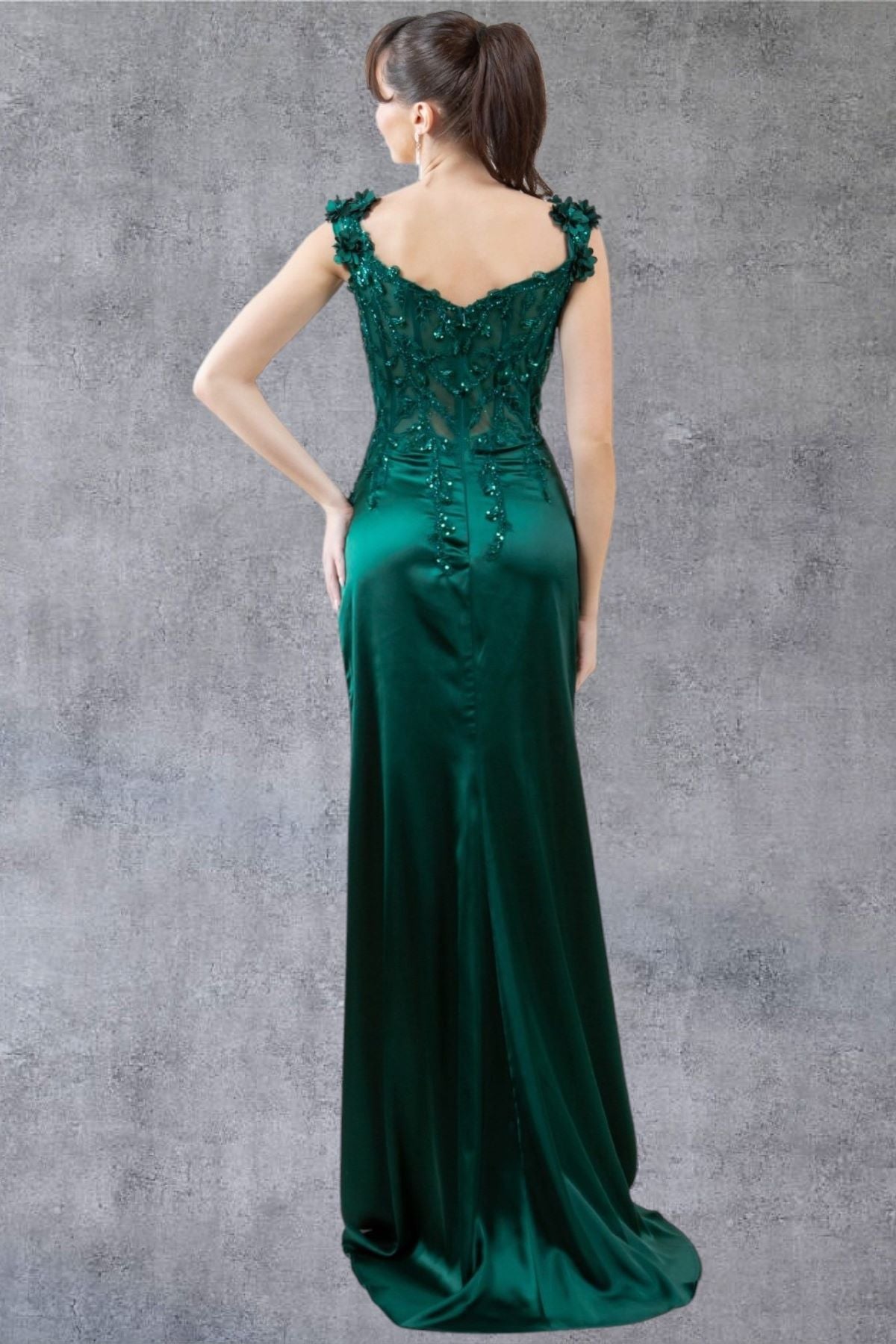 Off-Shoulder Lace Gown with Slit – Style 8181J