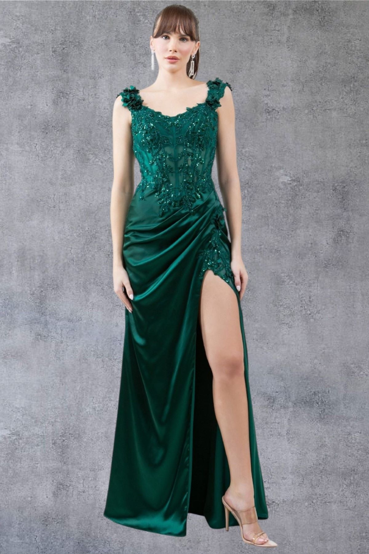 Off-Shoulder Lace Gown with Slit – Style 8181J