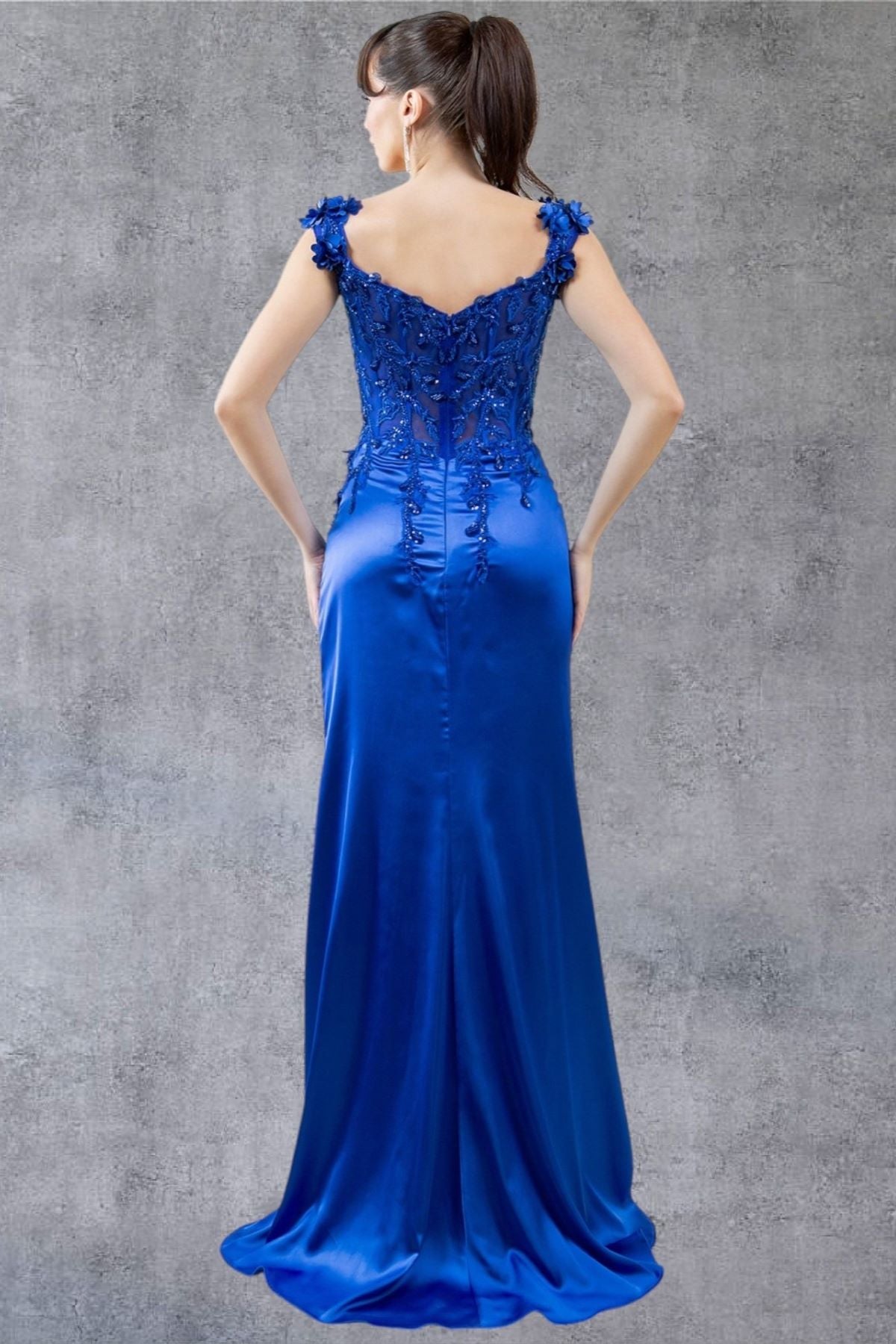 Off-Shoulder Lace Gown with Slit – Style 8181J
