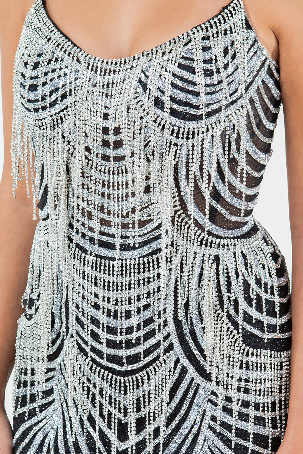 Beaded Fringe Gown with Lace-Up Back – Style 8192J