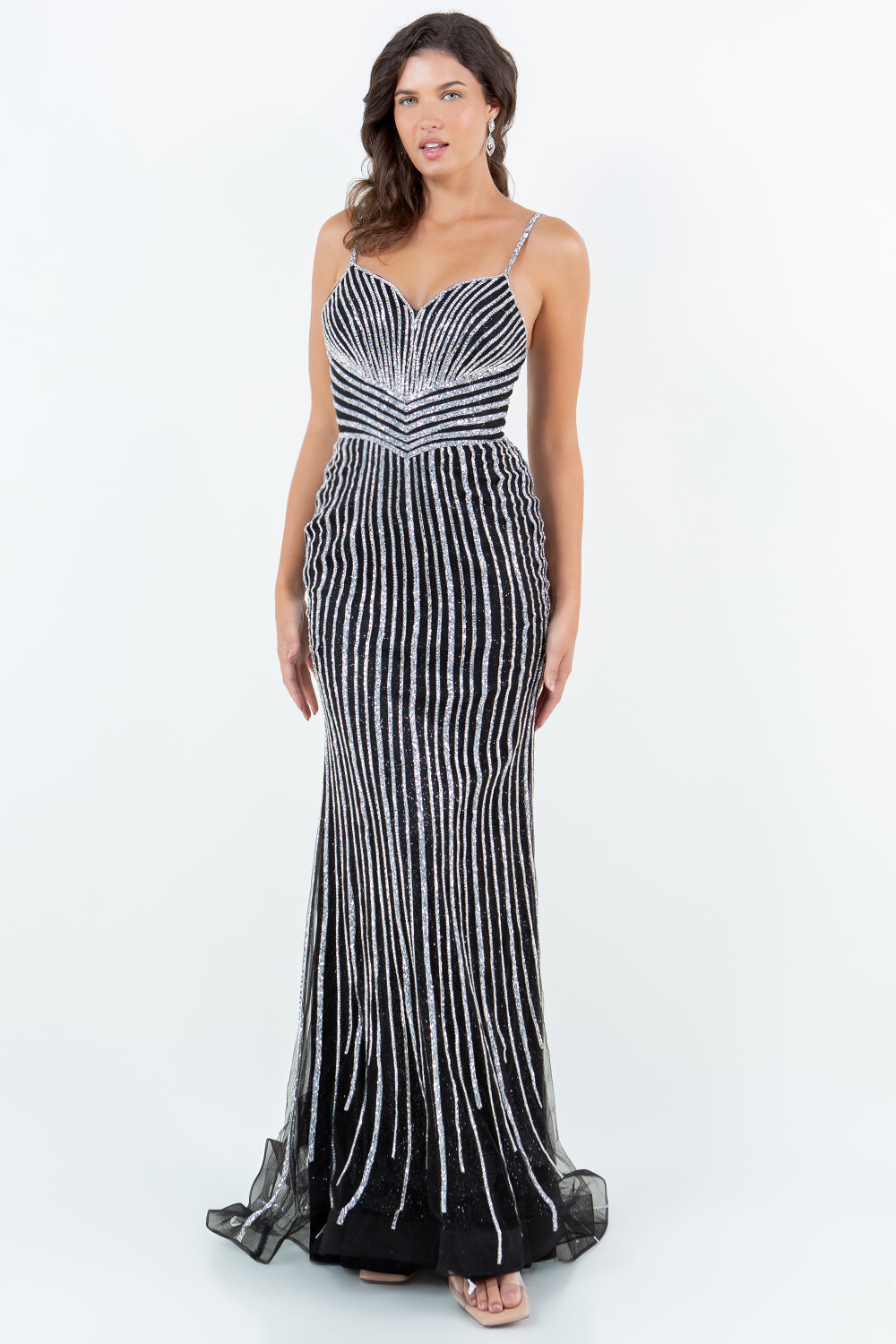 Rhinestone Sequin Stripe Gown – Style 8203J