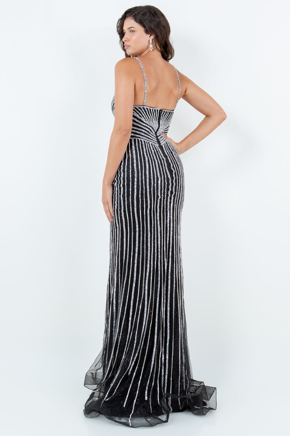 Rhinestone Sequin Stripe Gown – Style 8203J