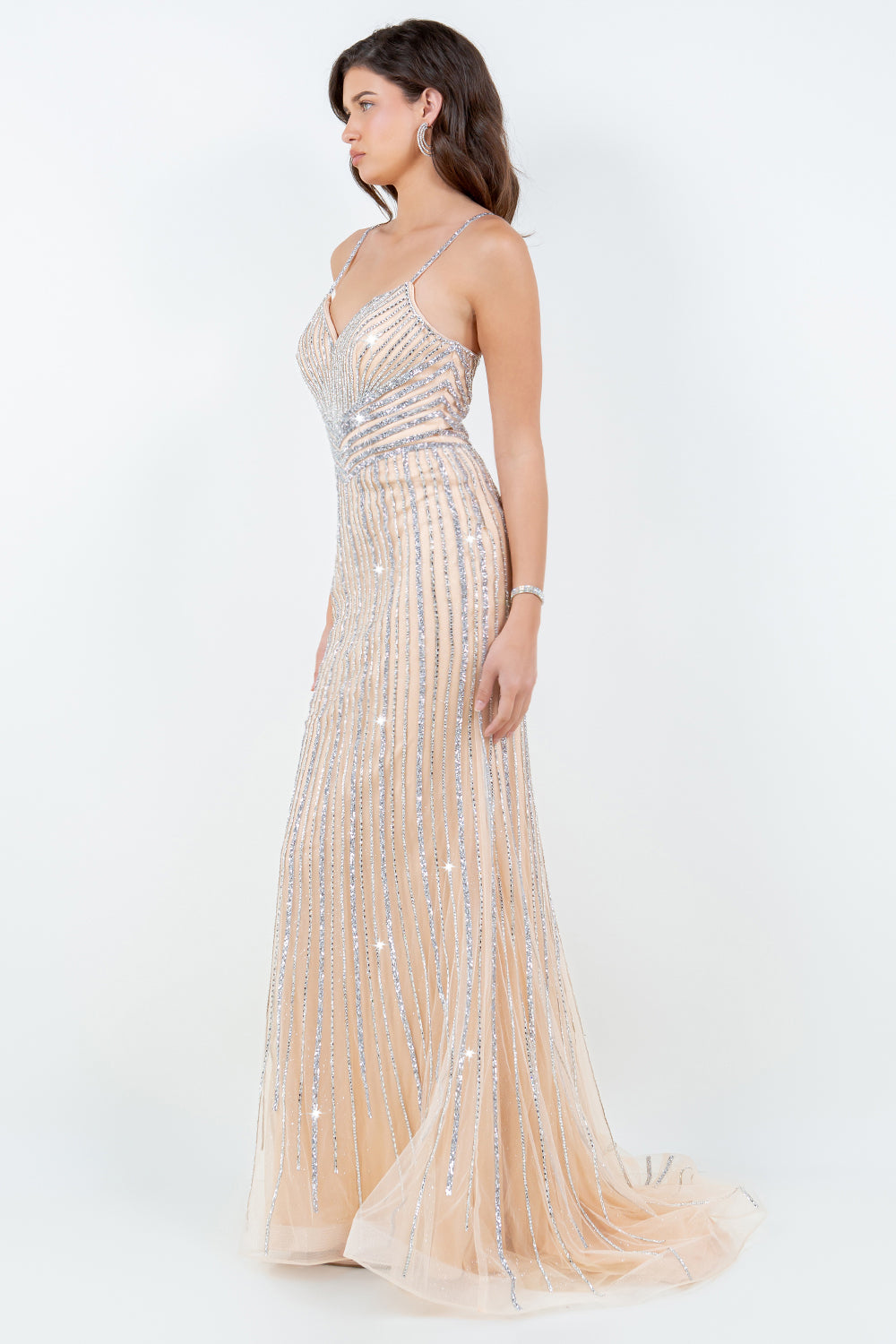 Rhinestone Sequin Stripe Gown – Style 8203J