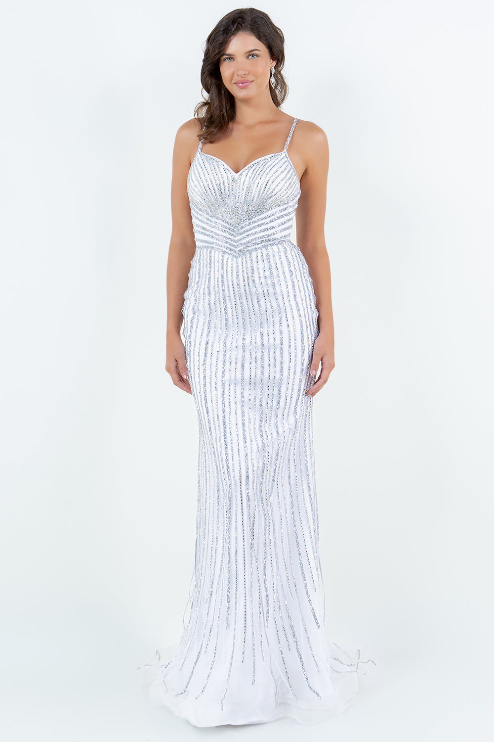 Rhinestone Sequin Stripe Gown – Style 8203J