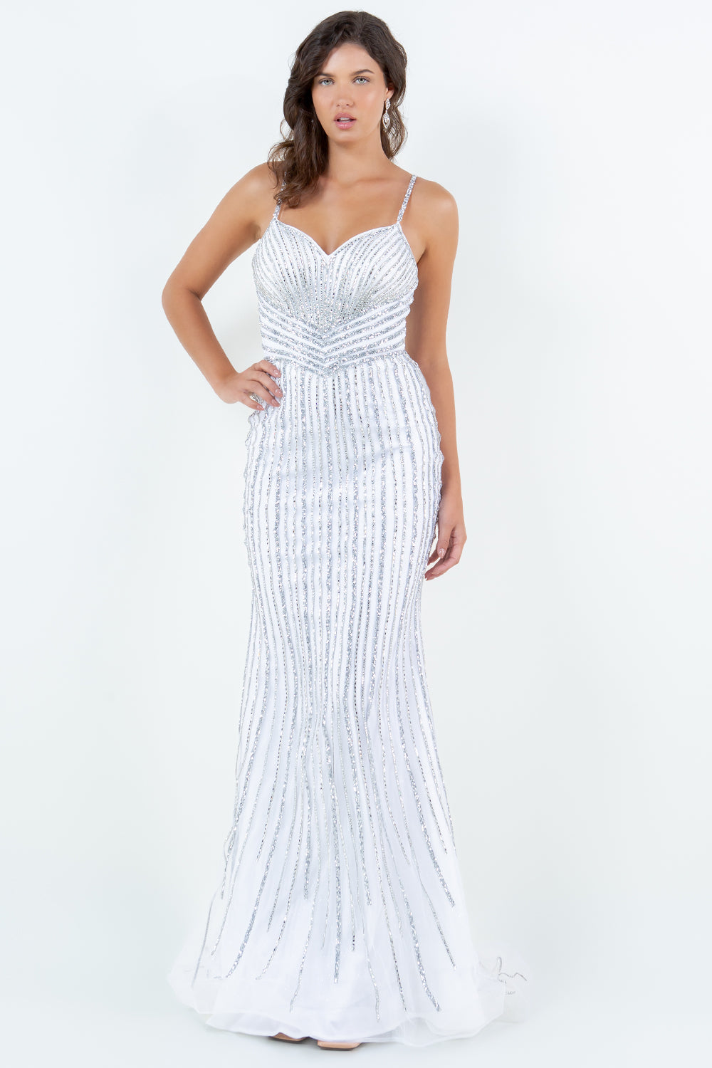 Rhinestone Sequin Stripe Gown – Style 8203J