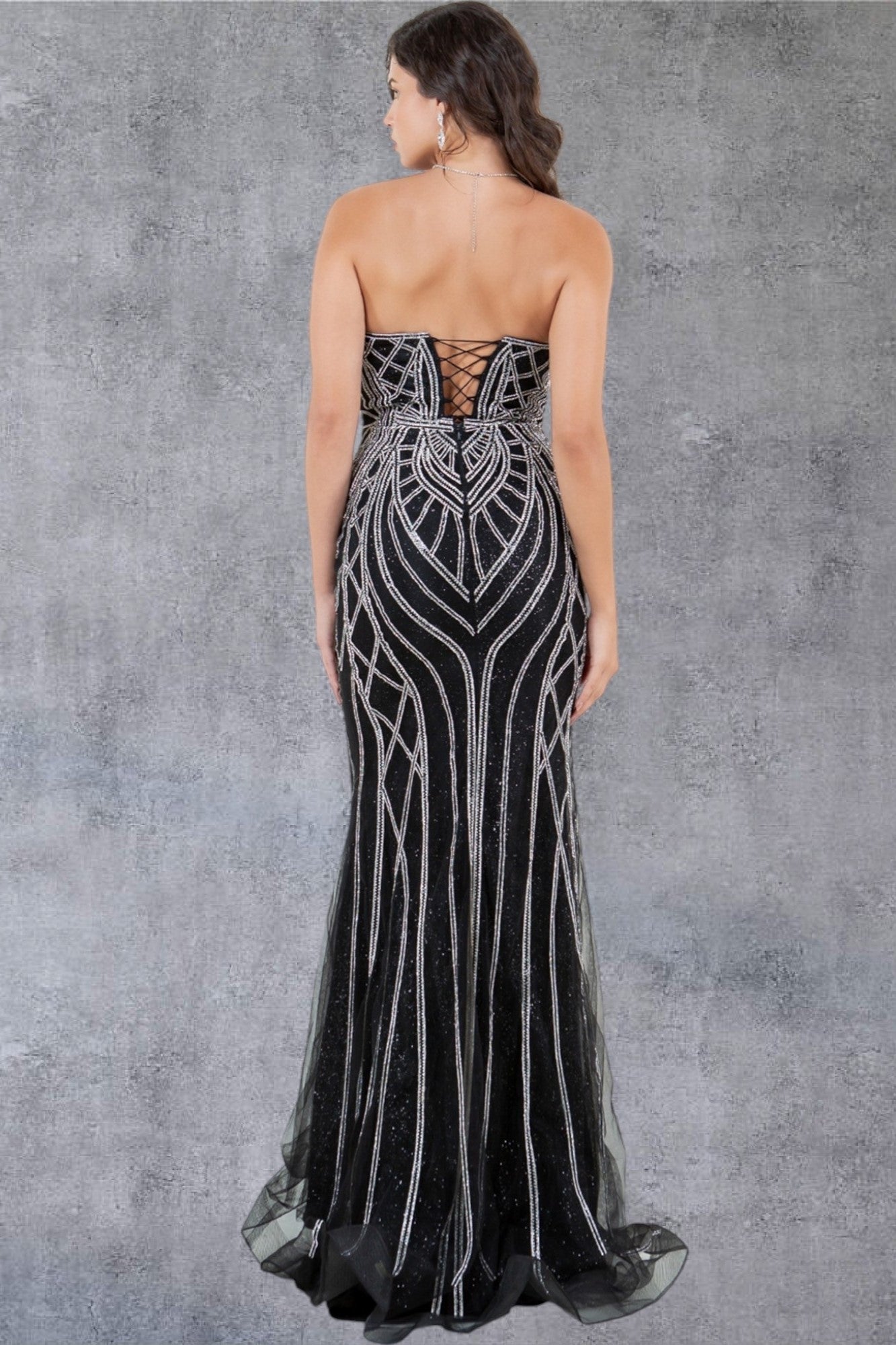 Art Deco Beaded Strapless Evening Gown - 8221J